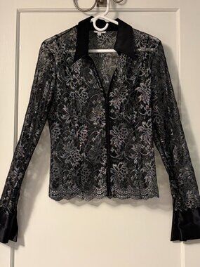 Cache vintage sheer lace cardigan size medium whimsigoth dark floral *flaw